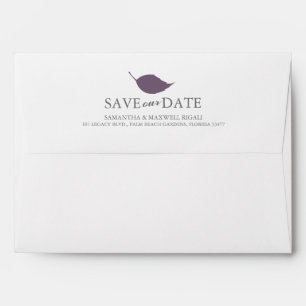 Simple Purple Leaves Return Address Wedding Envelope