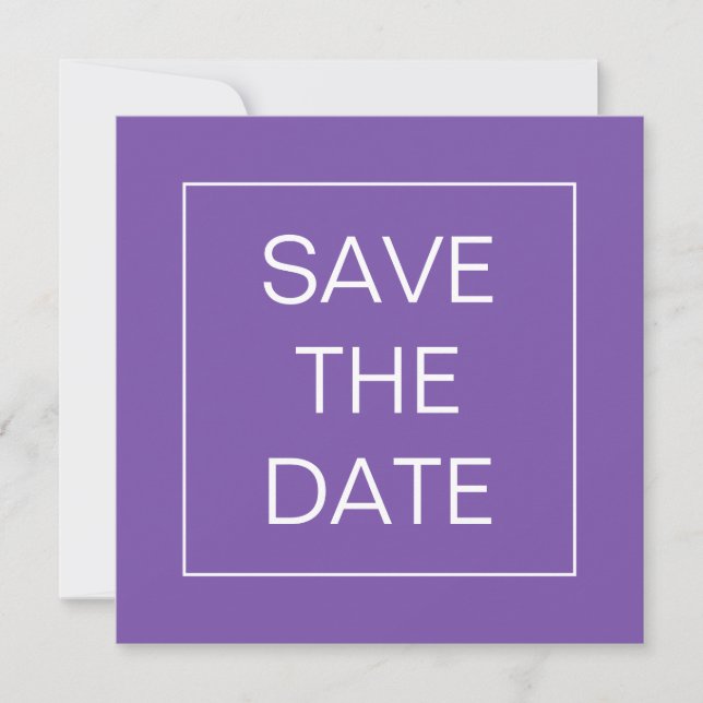Simple Purple Line Border Wedding Square Save The Date (Front)