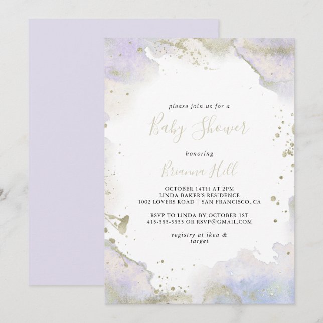 Simple Purple Minimalist Baby Shower Invitation (Front/Back)