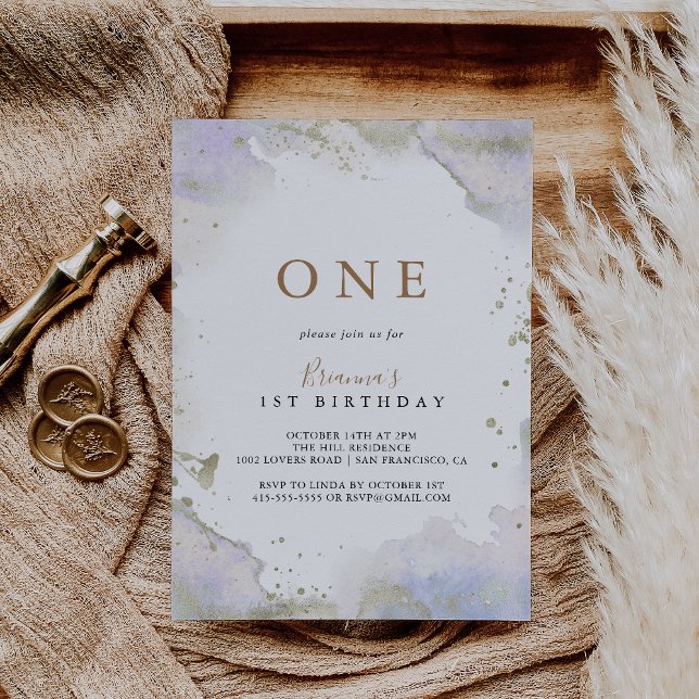 Simple Purple Minimalist First Birthday Party Invitation (Creator Uploaded)