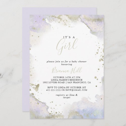 Simple Purple Minimalist Its A Girl Baby Shower Invitation