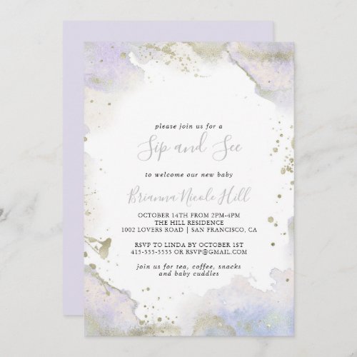 Simple Purple Minimalist Sip and See Invitation