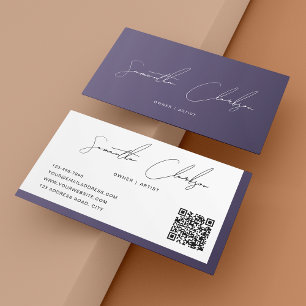 Simple Purple Modern Handwritten Script QR code Business Card