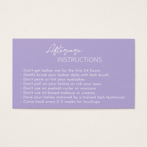Simple Purple Modern Lashes Aftercare Card