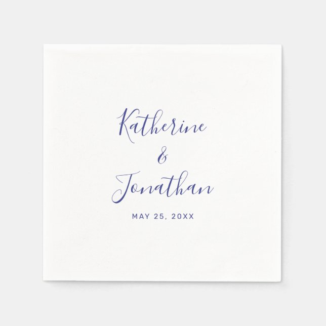 Simple Purple Modern Script Calligraphy Wedding Napkins (Front)