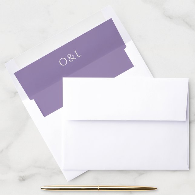 Simple Purple Modern Wedding Envelope Liner (Desk)