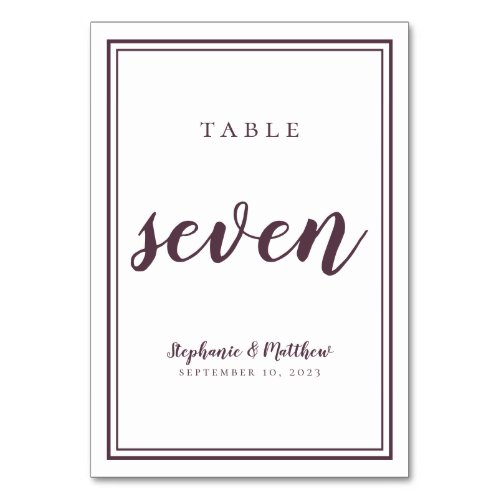 Simple Purple Modern Wedding Table Number Seven