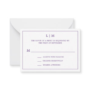 Simple Purple Monogram Elegant Mini Wedding RSVP Note Card