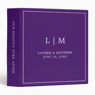 Simple Purple Monogram Elegant Wedding 3 Ring Binder