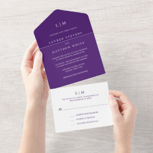 Simple Purple Monogram Elegant Wedding All In One Invitation
