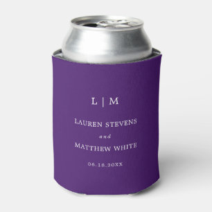 Simple Purple Monogram Elegant Wedding Can Cooler