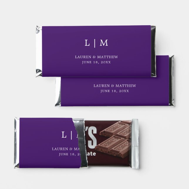 Simple Purple Monogram Elegant Wedding Hershey Bar Favors (Front)