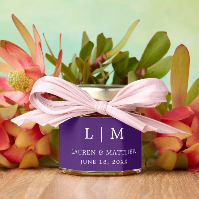 Simple Purple Monogram Elegant Wedding Honey Jar Favors (Insitu (Wedding))