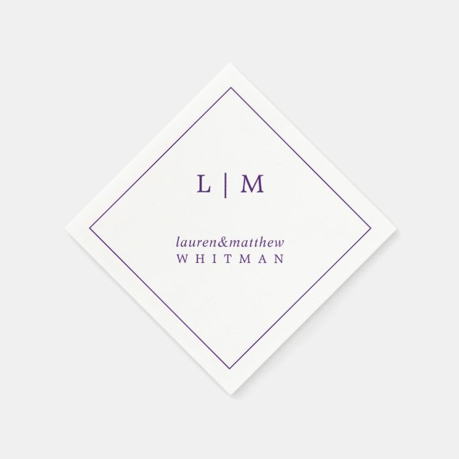 Simple Purple Monogram Elegant Wedding Napkins (Corner)