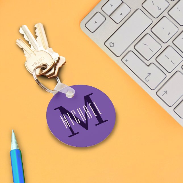 Simple Purple Monogram Initial & First Name Keychain (Creator Uploaded)