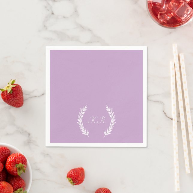 Simple Purple Monogram Wedding Napkins (Insitu)