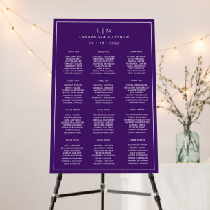 Simple Purple Monogram Wedding Seating Chart Foam Board