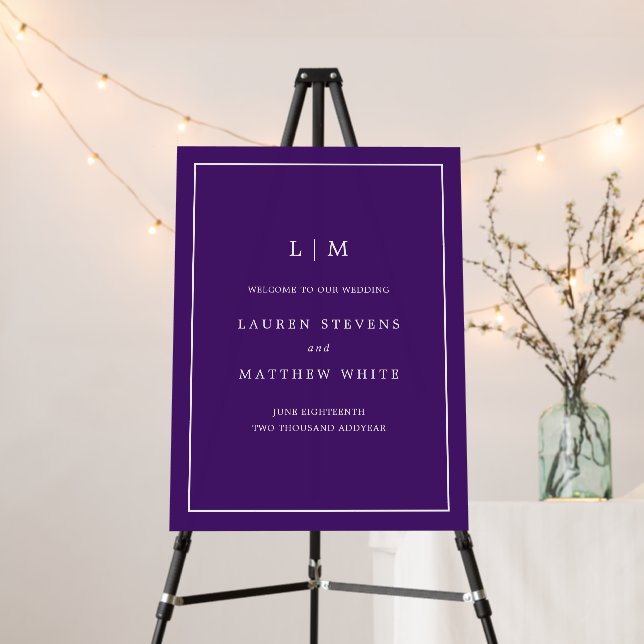 Simple Purple Monogram Wedding Welcome Sign (In Situ (Stand))