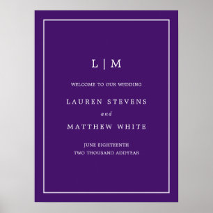 Simple Purple Monogram Wedding Welcome Sign
