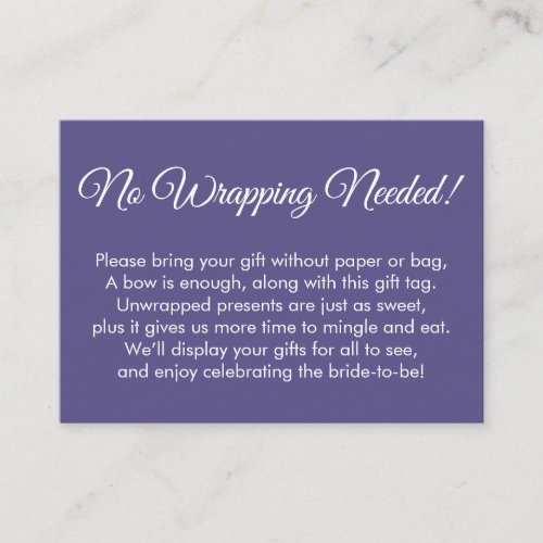 Simple Purple No Wrapping Needed Bridal Shower Enclosure Card