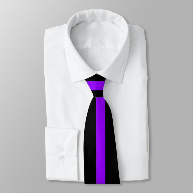 Simple Purple on Black Striped Neck Tie (Tied)