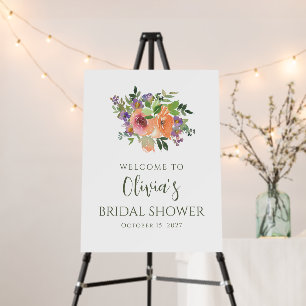 Simple Purple Orange Floral Shower Welcome Sign