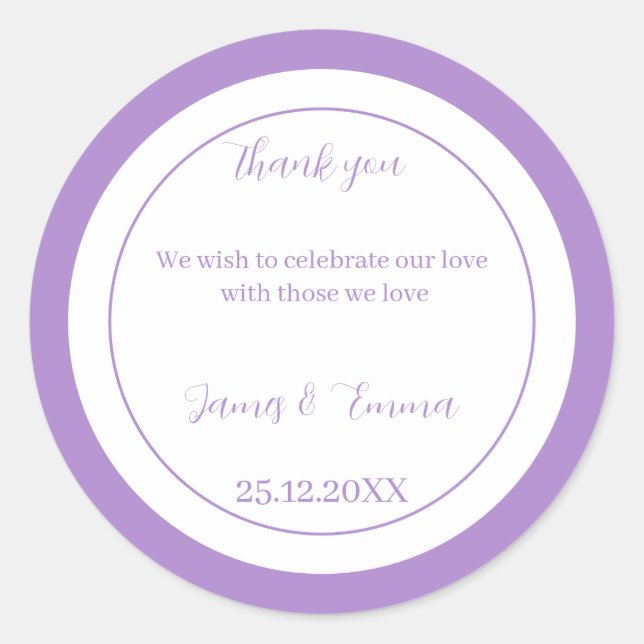 Simple Purple Personalized Wedding Classic Round Sticker (Front)