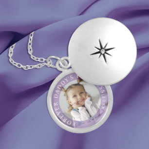 Simple Purple Photo Daughter Girl Daddy's Princess Locket Necklace