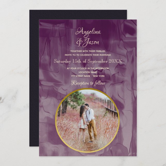 Simple Purple Photo Wedding Invitation (Front/Back)