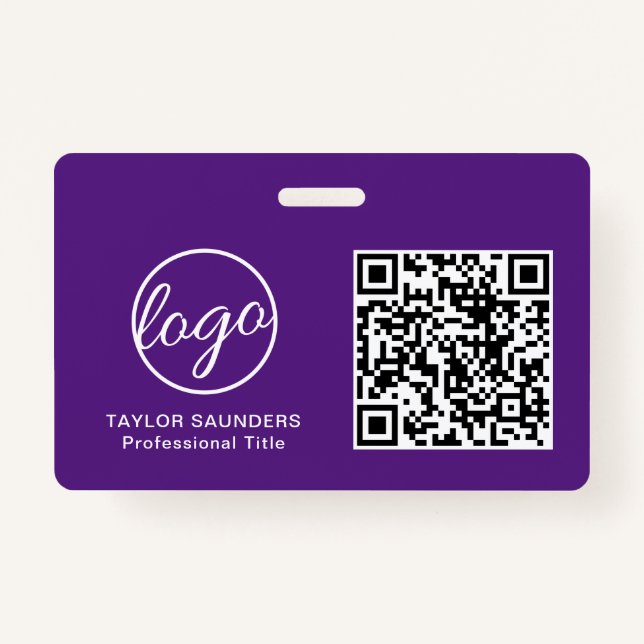 Simple Purple QR Code Employee ID Badge (Front)