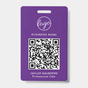 Simple Purple QR Code Employee ID Badge