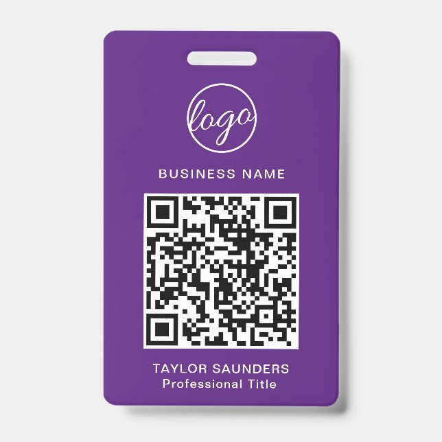 Simple Purple QR Code Employee ID Badge (Front)