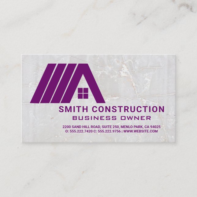 Simple Purple Realtor Home Logo | Stone Background Business Card (Front)