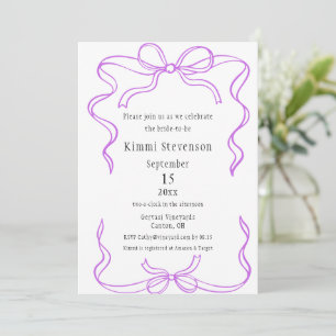 Simple Purple Ribbon Frame Bridal Shower Invitation