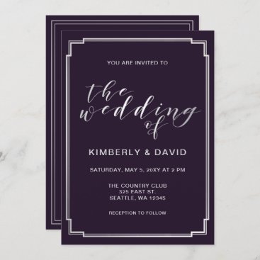 Simple Purple Silver Wedding Invitation