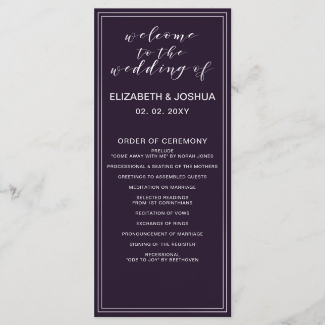 Simple Purple Silver Wedding programs (Front)