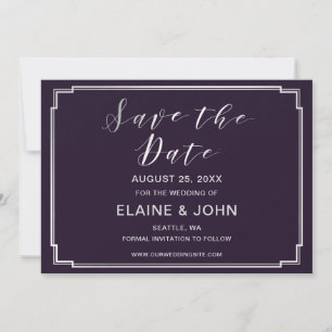 Simple Purple silver Wedding save the dates Date