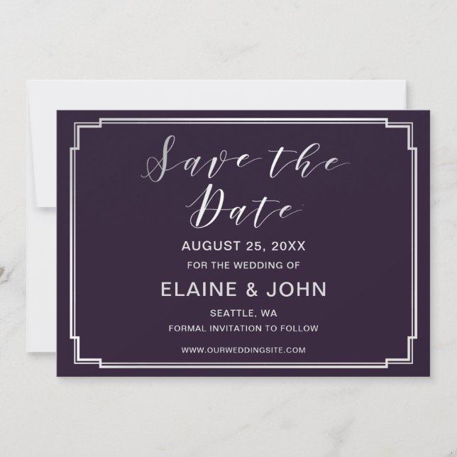 Simple Purple silver Wedding save the dates Save The Date (Front)
