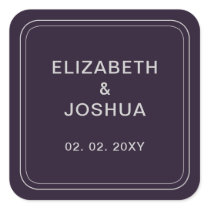 Simple Purple Silver Wedding Square Sticker