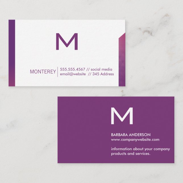 Simple Purple Texture | Monogram Business Card (Front/Back)