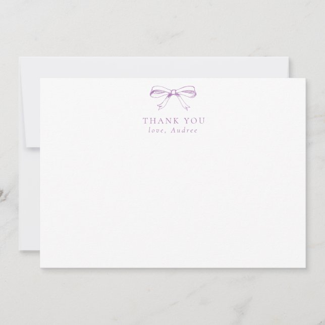Simple Purple Vintage Bow Flat Thank You Card (Front)