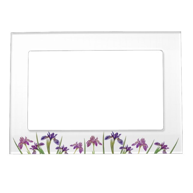 Simple Purple Watercolor Iris Flowers Chic White Magnetic Frame (Front)