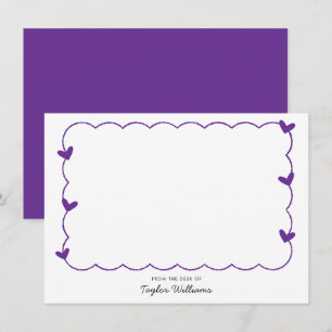 Simple Purple Wavy Border Heart Stationery Note Card
