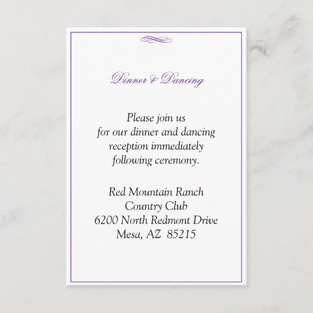 Simple Purple Wedding Enclosure Accommodation Card (Front)