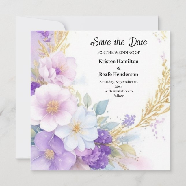 Simple Purple Wedding Save the Date Card (Front)