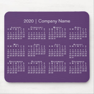 Simple Purple White 2020 Calendar Company Name Mouse Pad