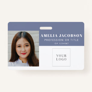 Simple Purple White Employee Photo ID Logo Barcode Badge