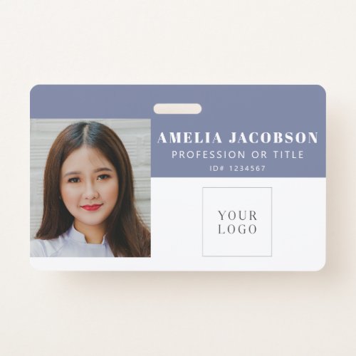 Simple Purple White Employee Photo ID Logo Barcode Badge