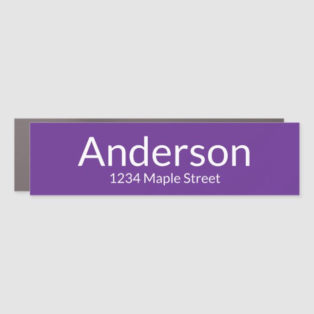 Simple Purple White Mailbox Name Street Address Car Magnet (Front)