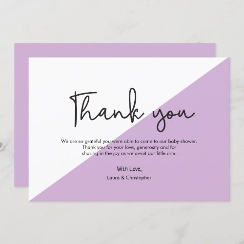 Simple Purple white Modern Baby Shower Thank You Invitation